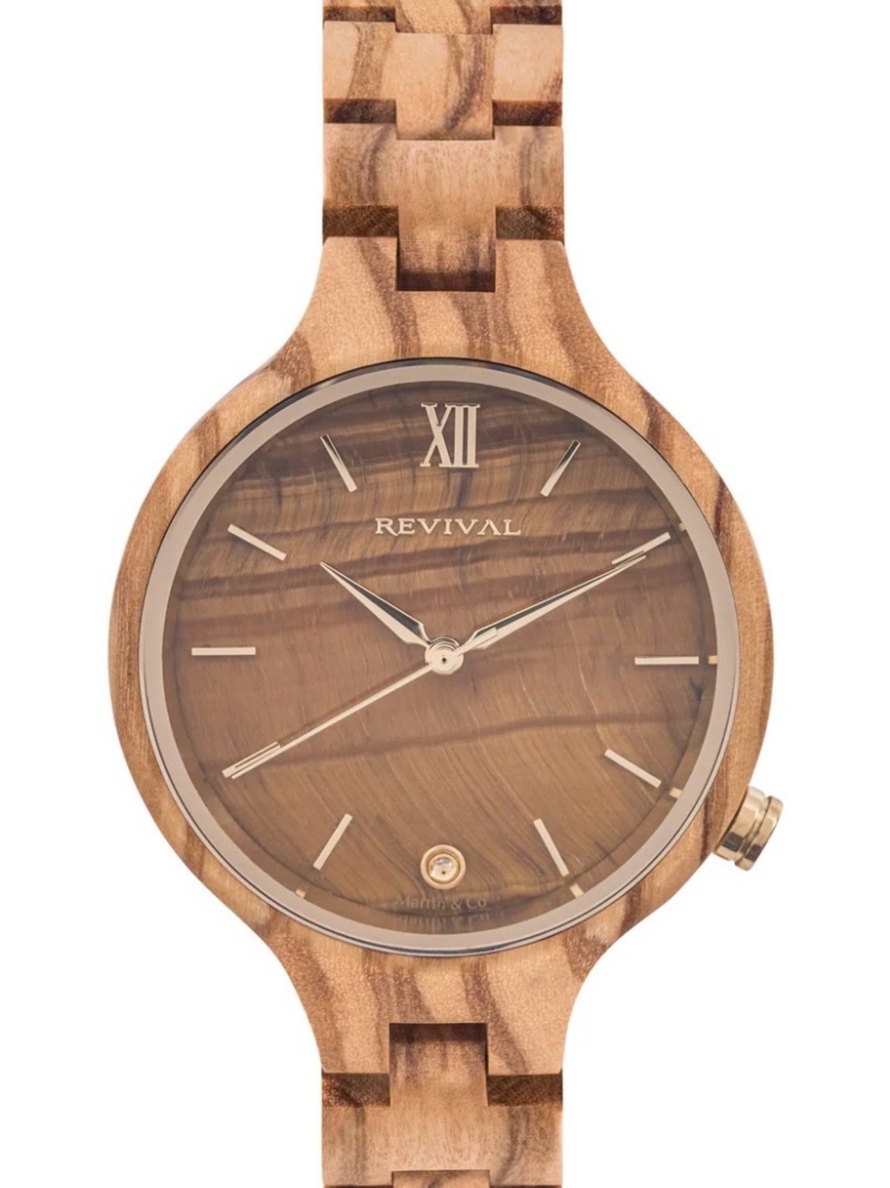 Revival Martin & Co. Olive Wood Tiger's Eye Women's Watch 37mm Quartz